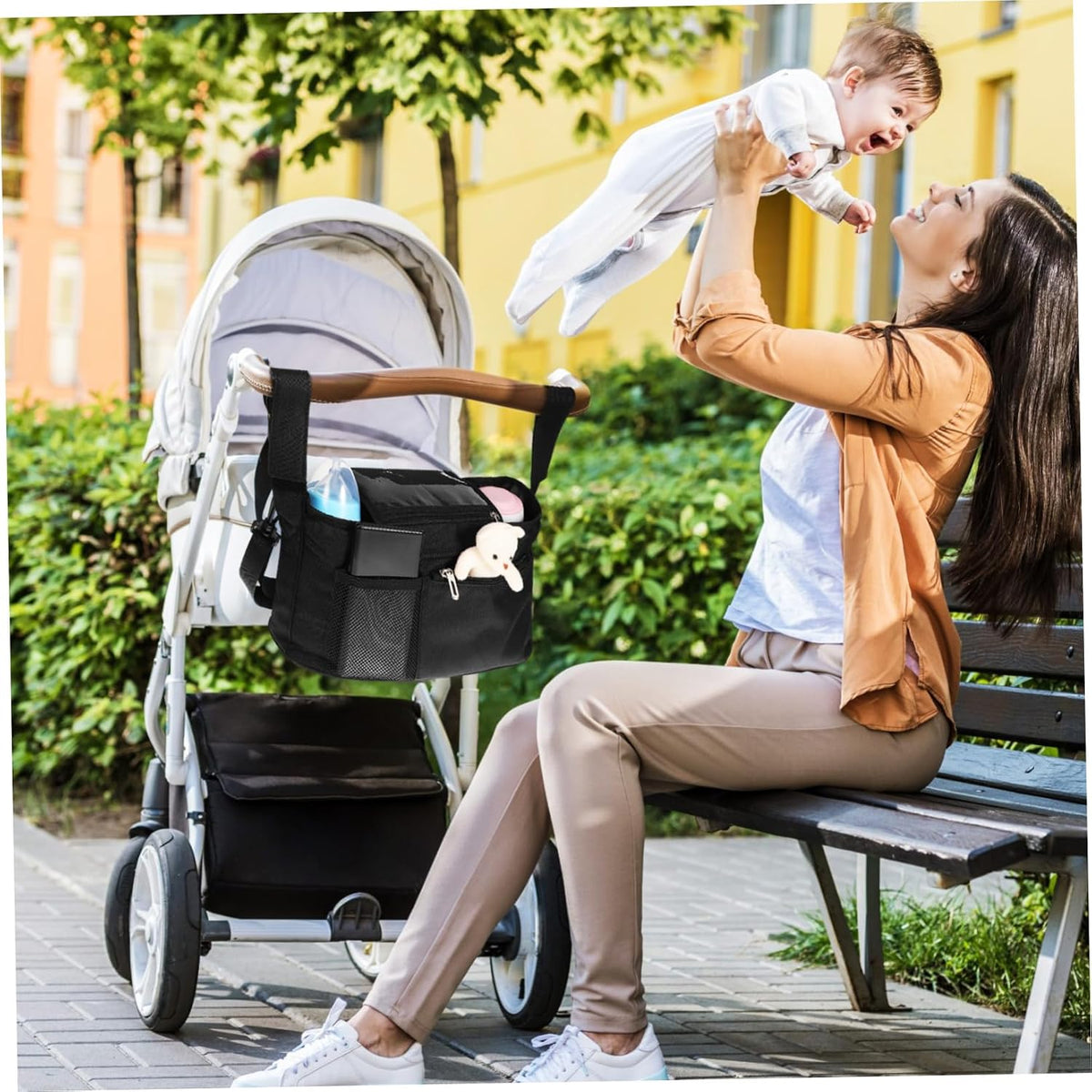 Universal Stroller Organizer Insulated Cup Holder Detachable Phone Bag for Baby Strollers Walkers and Scooters