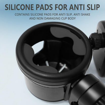 Stroller Cup Phone Holder Attachment, 3-in-1 Universal Cup Holder with Adjustable Phone Mount, Double Cup Holder for Walker Wheelchair Fits Most Donna, Uppababy, Bugaboo, Anti-Slip & Easy Install