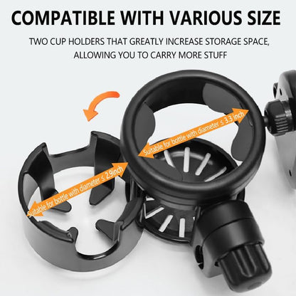 Stroller Cup Phone Holder Attachment, 3-in-1 Universal Cup Holder with Adjustable Phone Mount, Double Cup Holder for Walker Wheelchair Fits Most Donna, Uppababy, Bugaboo, Anti-Slip & Easy Install