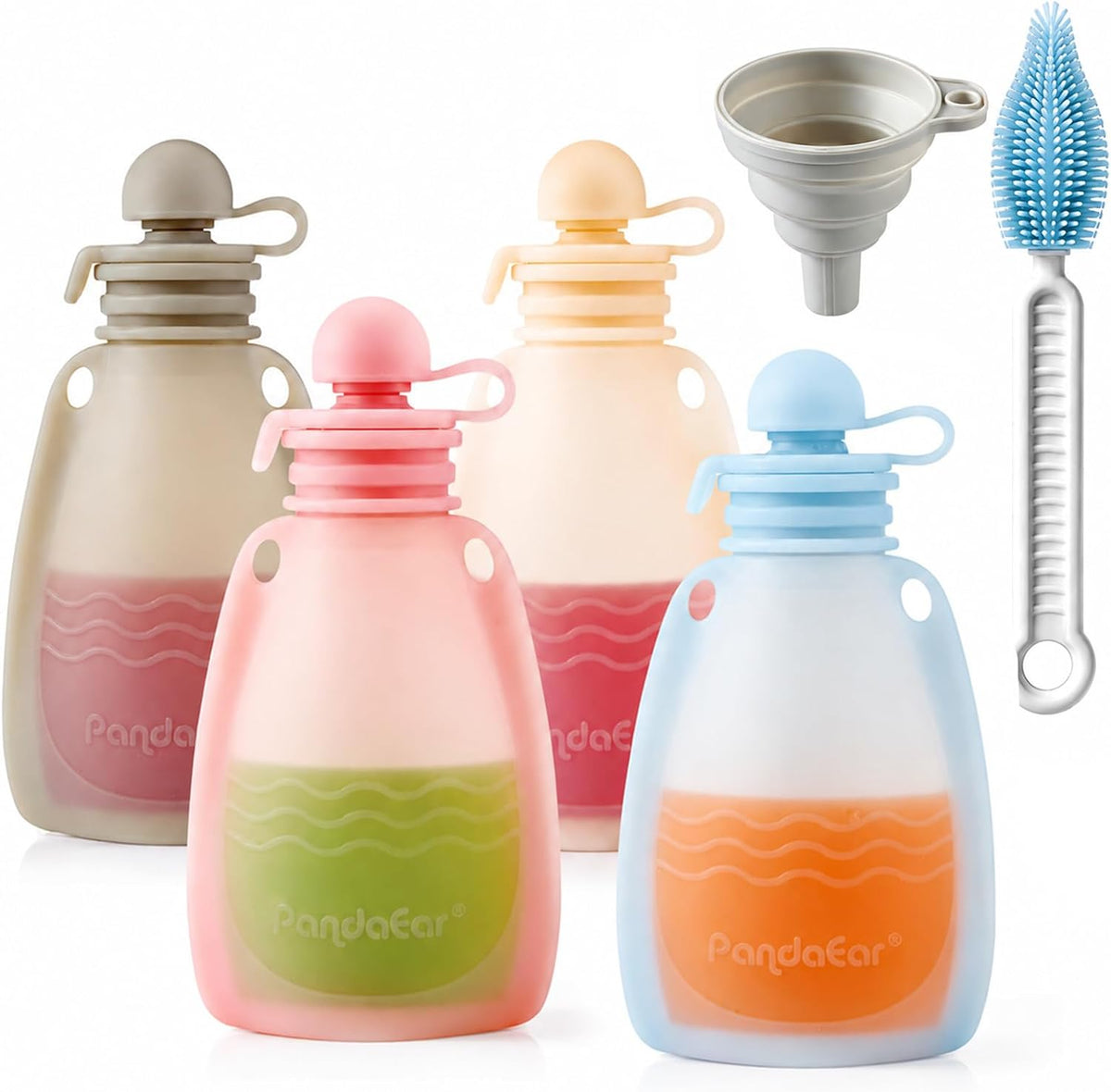Reusable Silicone Baby Food Pouches, 4 Pack Squeeze Pouches for Toddler Kids, BPA-Free Silicone Refillable Baby Food Storage, 5 oz