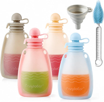 Reusable Silicone Baby Food Pouches, 4 Pack Squeeze Pouches for Toddler Kids, BPA-Free Silicone Refillable Baby Food Storage, 5 oz