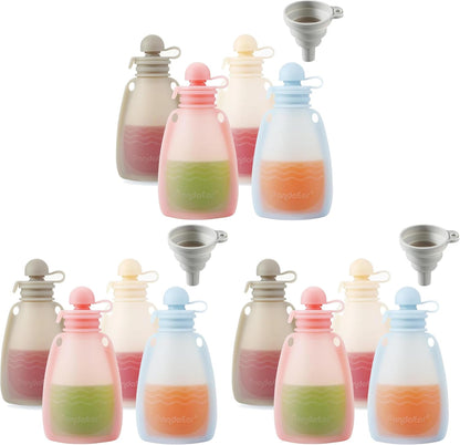 Reusable Silicone Baby Food Pouches, 4 Pack Squeeze Pouches for Toddler Kids, BPA-Free Silicone Refillable Baby Food Storage, 5 oz