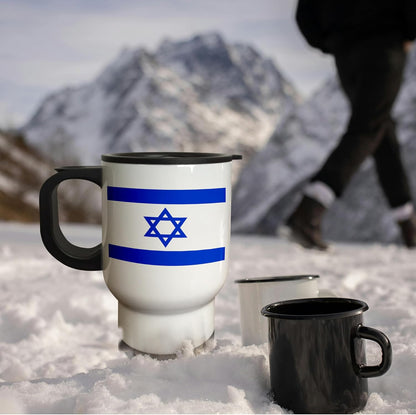 " Israeli Flag-Blue and White with Magen David Star-Jewish State of Israel" Travel Mug, 14 oz, Multicolor