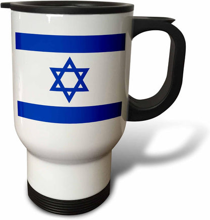 " Israeli Flag-Blue and White with Magen David Star-Jewish State of Israel" Travel Mug, 14 oz, Multicolor