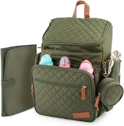 Large Diaper Bag Backpack for Mom & Dad | Unisex Baby Travel Bag | 15 Pockets | Changing Pad | Stroller Straps | Stylish & Washable | Newborn Essentials | Army Green