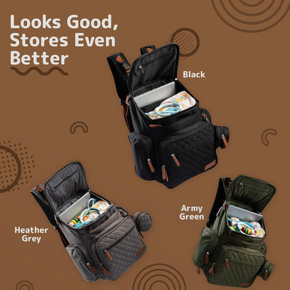 Large Diaper Bag Backpack for Mom & Dad | Unisex Baby Travel Bag | 15 Pockets | Changing Pad | Stroller Straps | Stylish & Washable | Newborn Essentials | Army Green
