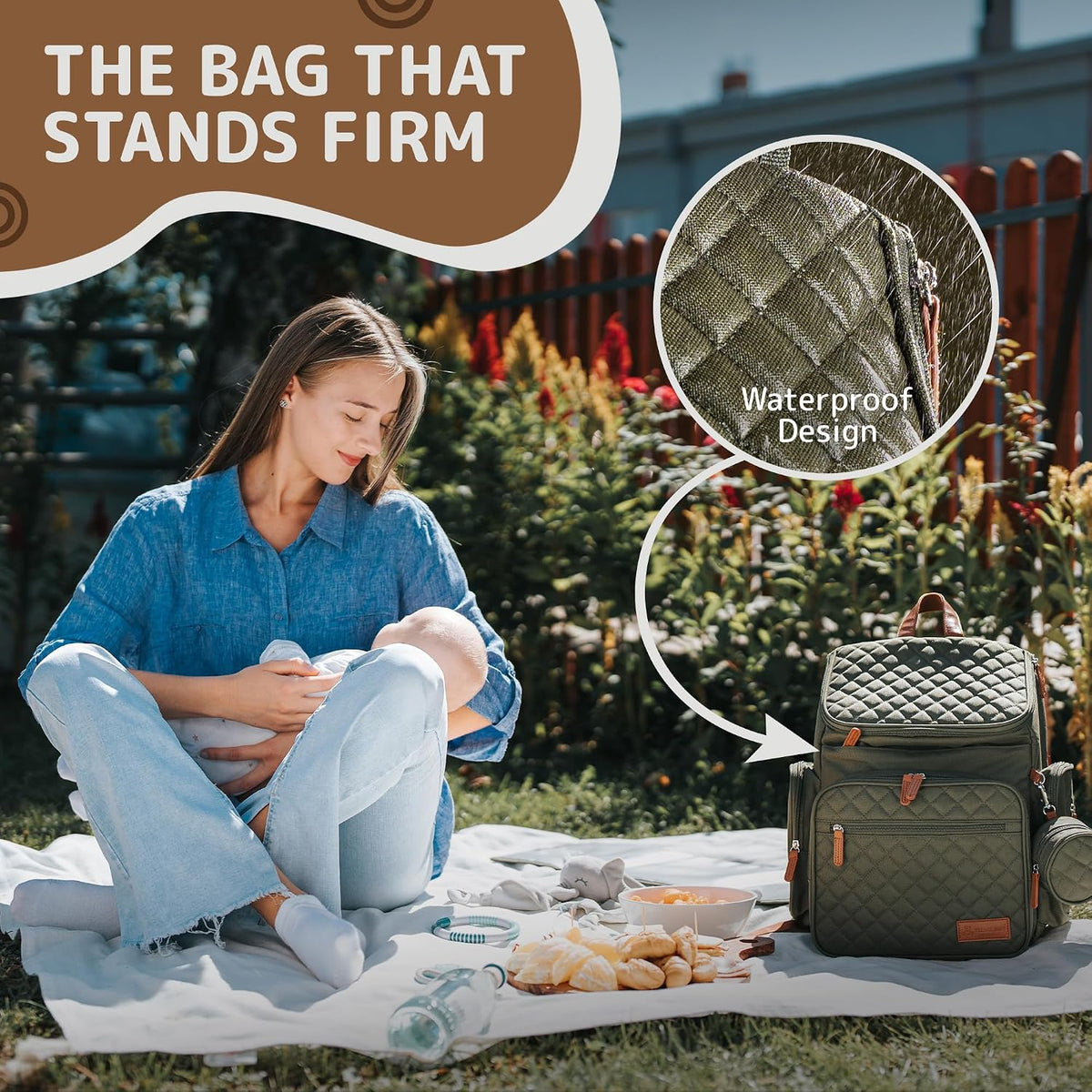 Large Diaper Bag Backpack for Mom & Dad | Unisex Baby Travel Bag | 15 Pockets | Changing Pad | Stroller Straps | Stylish & Washable | Newborn Essentials | Army Green