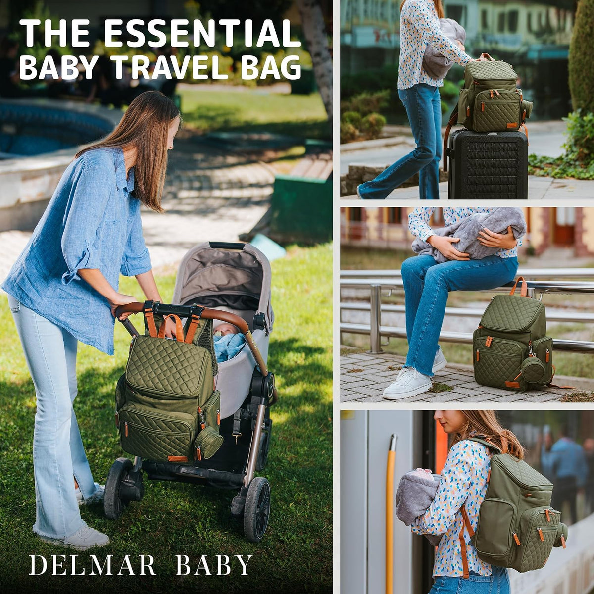 Large Diaper Bag Backpack for Mom & Dad | Unisex Baby Travel Bag | 15 Pockets | Changing Pad | Stroller Straps | Stylish & Washable | Newborn Essentials | Army Green