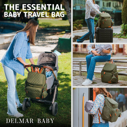 Large Diaper Bag Backpack for Mom & Dad | Unisex Baby Travel Bag | 15 Pockets | Changing Pad | Stroller Straps | Stylish & Washable | Newborn Essentials | Army Green