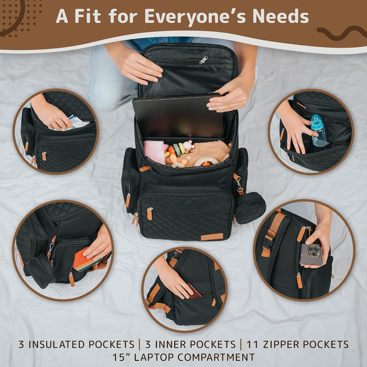 Large Diaper Bag Backpack for Mom & Dad | Unisex Baby Travel Bag | 15 Pockets | Changing Pad | Stroller Straps | Stylish & Washable | Newborn Essentials | Army Green