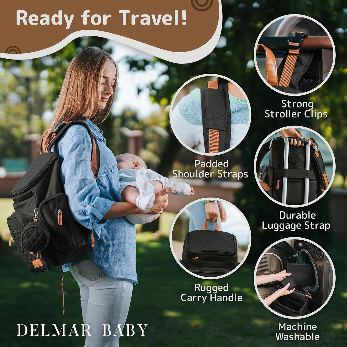 Large Diaper Bag Backpack for Mom & Dad | Unisex Baby Travel Bag | 15 Pockets | Changing Pad | Stroller Straps | Stylish & Washable | Newborn Essentials | Army Green