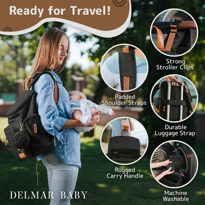 Large Diaper Bag Backpack for Mom & Dad | Unisex Baby Travel Bag | 15 Pockets | Changing Pad | Stroller Straps | Stylish & Washable | Newborn Essentials | Army Green