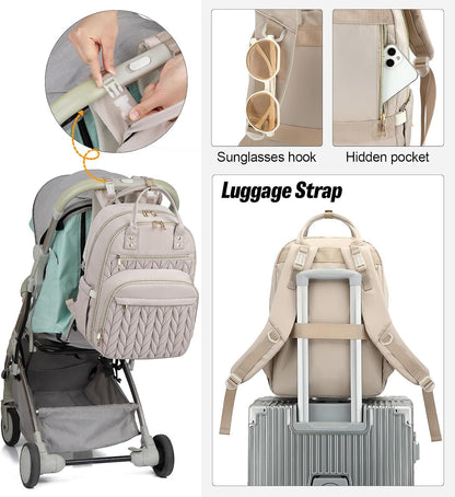 Quilted Baby Diaper Bag Backpack for Women, Baby Girls Boys Nappy Bags with Stroller Straps Insulated Pockets (Black)