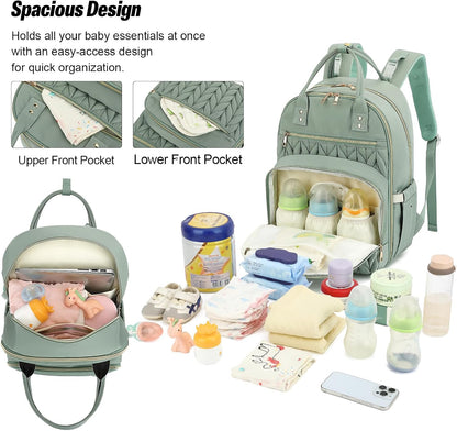 Quilted Baby Diaper Bag Backpack for Women, Baby Girls Boys Nappy Bags with Stroller Straps Insulated Pockets (Black)