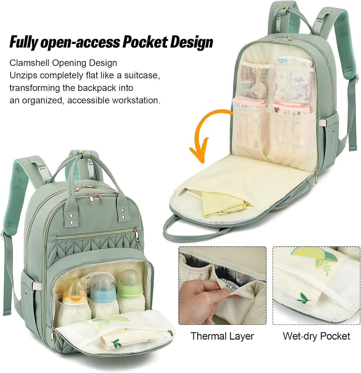 Quilted Baby Diaper Bag Backpack for Women, Baby Girls Boys Nappy Bags with Stroller Straps Insulated Pockets (Black)