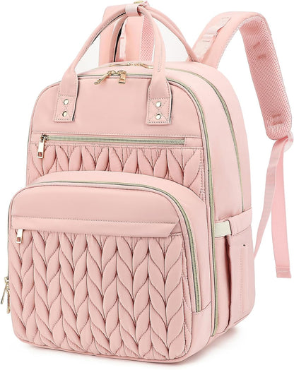 Quilted Baby Diaper Bag Backpack for Women, Baby Girls Boys Nappy Bags with Stroller Straps Insulated Pockets (Black)