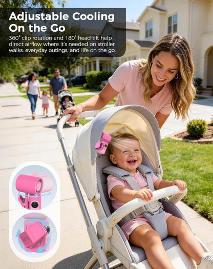 Clip-On Portable Fan for Strollers, Handheld Turbo Fan for Travel