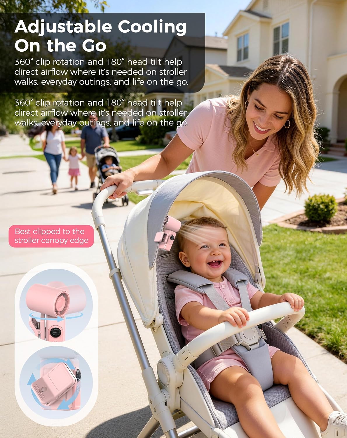 Clip-On Portable Fan for Strollers, Handheld Turbo Fan for Travel