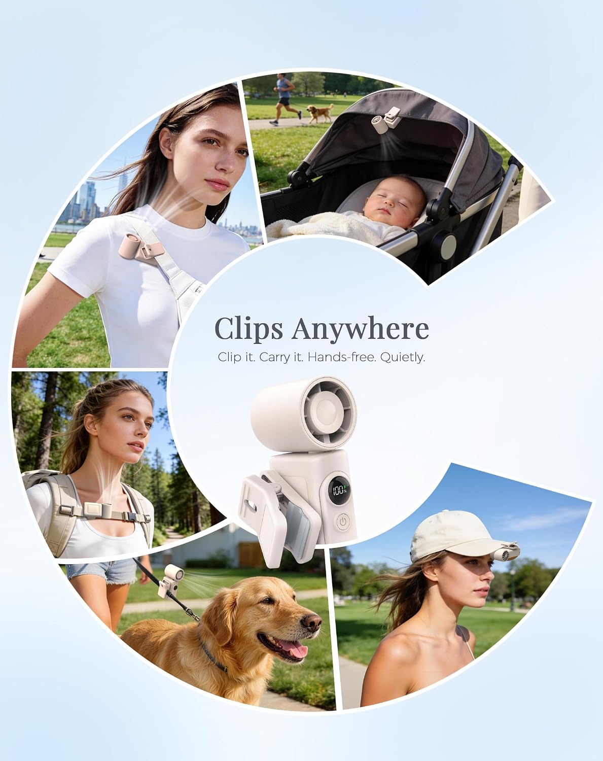 Clip-On Portable Fan for Strollers, Handheld Turbo Fan for Travel