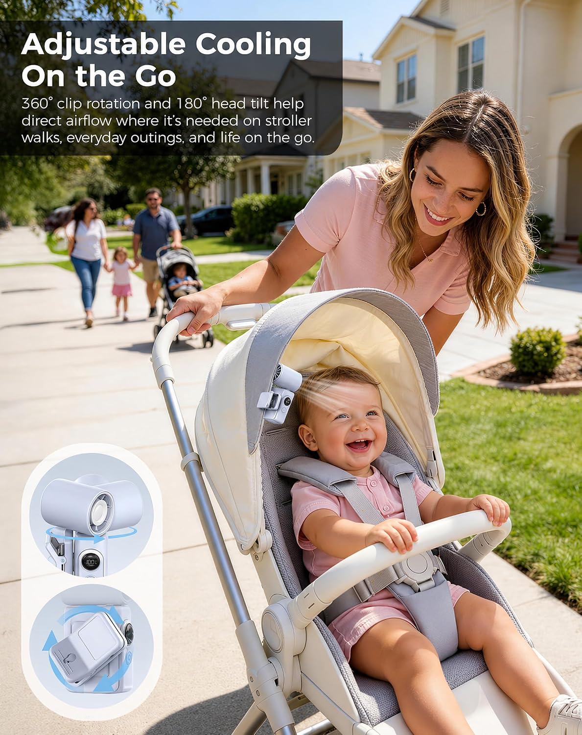 Clip-On Portable Fan for Strollers, Handheld Turbo Fan for Travel