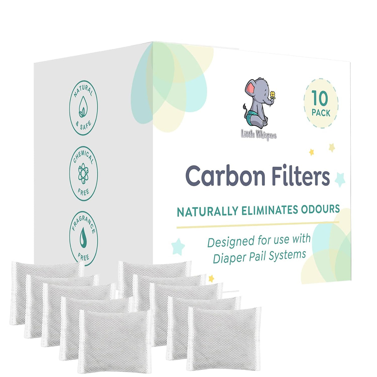 Diaper Pail Odor Absorber -10 Pack - Carbon Filter Refills - Compatible with Diaper Genie Systems