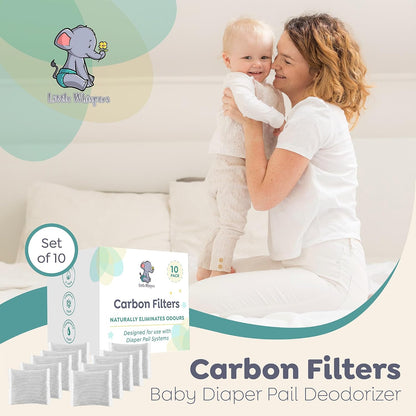 Diaper Pail Odor Absorber -10 Pack - Carbon Filter Refills - Compatible with Diaper Genie Systems