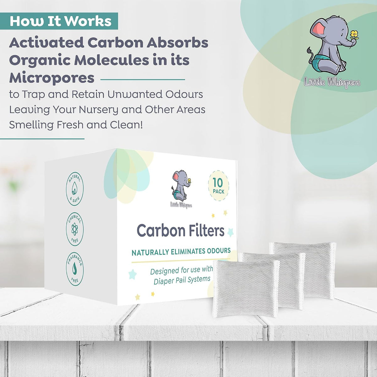 Diaper Pail Odor Absorber -10 Pack - Carbon Filter Refills - Compatible with Diaper Genie Systems
