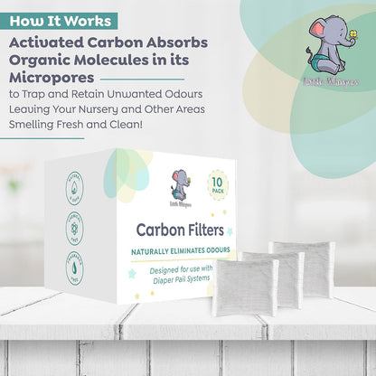 Diaper Pail Odor Absorber -10 Pack - Carbon Filter Refills - Compatible with Diaper Genie Systems