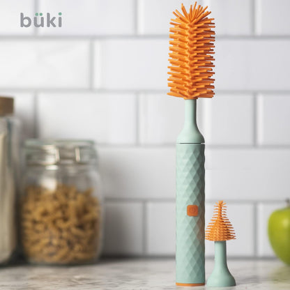 Büki Electric Baby Bottle Cleaning Brush Set - Rechargeable Electric Bottle Brush with Straw Cleaner - Water Bottle Cleaning Kit, Nipple Brush, 1200mAh Brush Cleaner (by Kindersense)