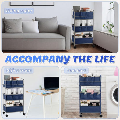 2in1 Baby Diaper Caddy Organizer Cart 3 Tier Large Capacity Metal Utility Bedside Rolling Cart with Divider Newborn Registry Nursery Essential Must Have Crib Bedroom Baby Shower(Gray, Blue)
