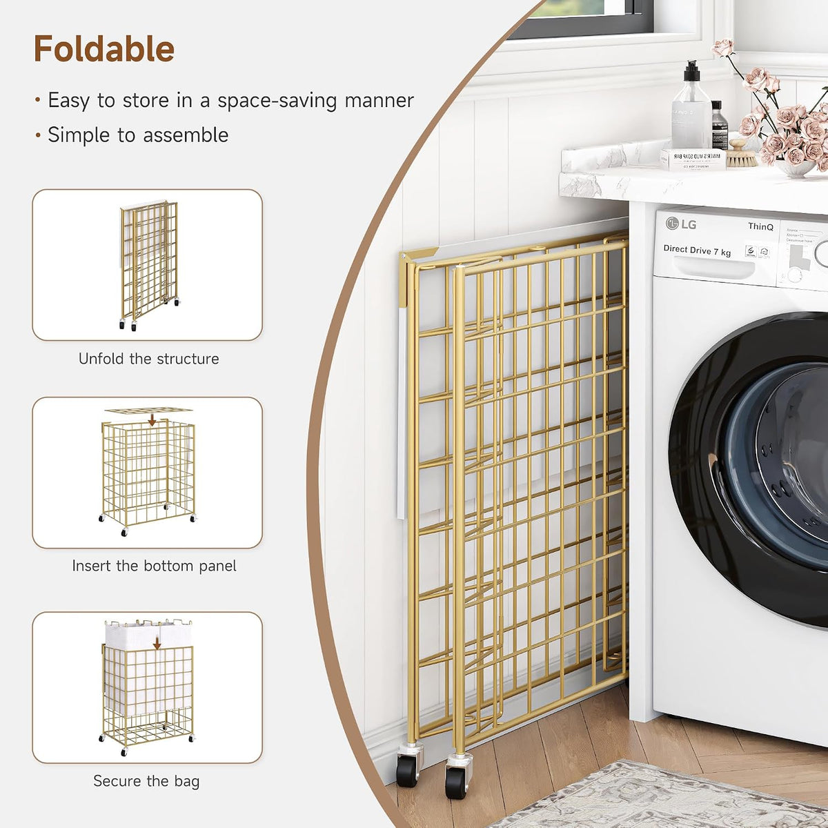 90L Laundry Basket with Wheels, Large Capacity Laundry Hamper with Removable Liner Bags, Heavy Duty Laundry Sorter with Solid Wood Lid & Leather Handles, Beige
