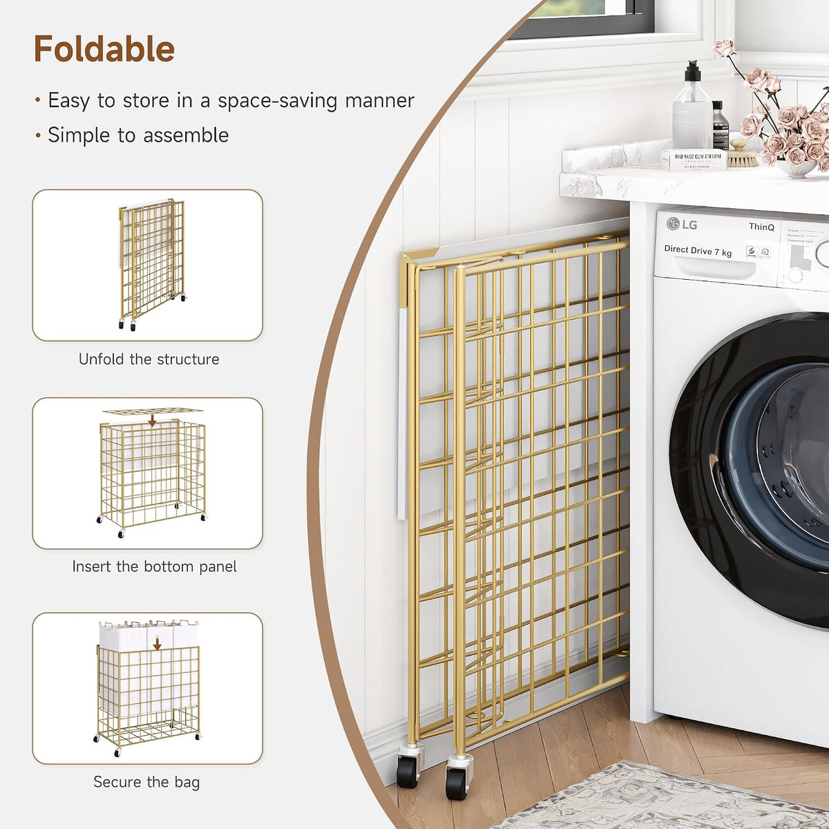 90L Laundry Basket with Wheels, Large Capacity Laundry Hamper with Removable Liner Bags, Heavy Duty Laundry Sorter with Solid Wood Lid & Leather Handles, Beige