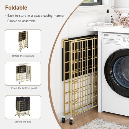 90L Laundry Basket with Wheels, Large Capacity Laundry Hamper with Removable Liner Bags, Heavy Duty Laundry Sorter with Solid Wood Lid & Leather Handles, Beige