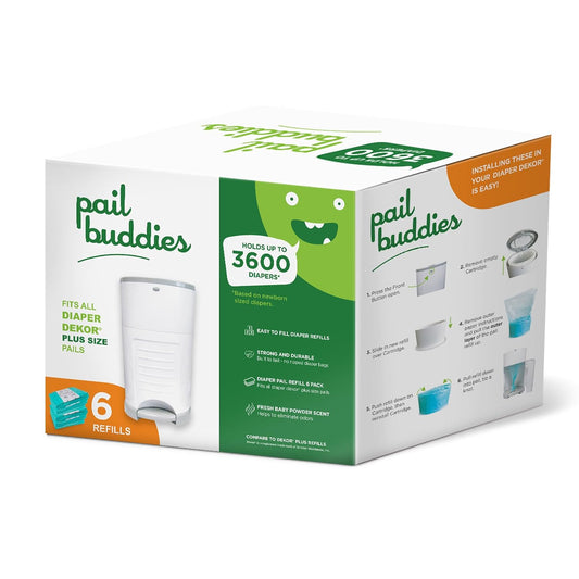 Diaper Pail Refill Bags for Dekor Plus, 6 Pack, Holds 3600 Diapers