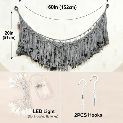 Stuffed Animal Hammock or Net With LED Lights Extra Large Wall Hanging Stuffed Animal Storage Nets for Teddy Bear Handmade Macrame Hanging Toy Net Hammock for Stuffed Animal Storage (Beige)