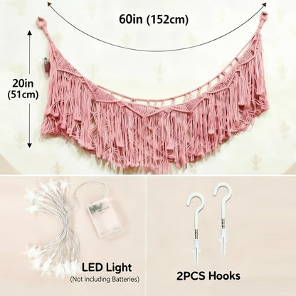 Stuffed Animal Hammock or Net With LED Lights Extra Large Wall Hanging Stuffed Animal Storage Nets for Teddy Bear Handmade Macrame Hanging Toy Net Hammock for Stuffed Animal Storage (Beige)
