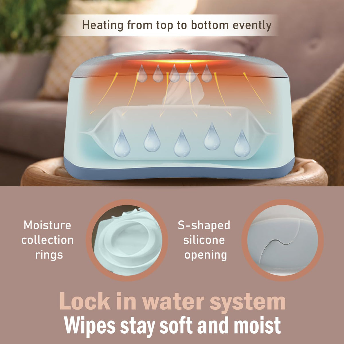 Baby Wet Wipe Warmer and Wet Wipe Dispenser, Holder and Case - with Easy Press On/Off Switch, Great Baby Gift (Blue/Grey) - Only At Amazon