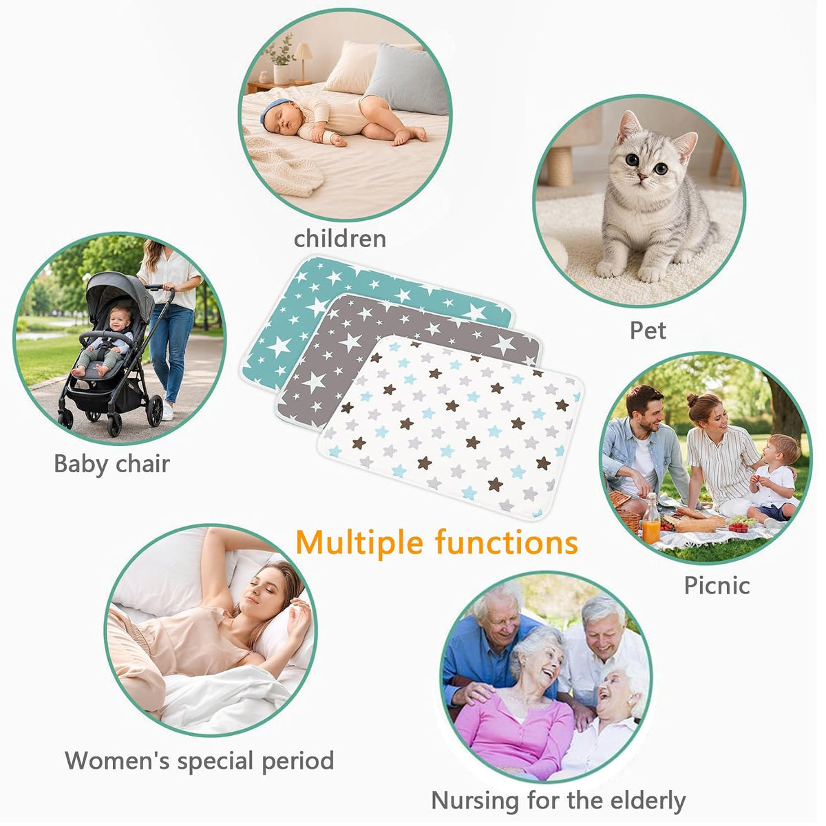 3 Pack Waterproof Baby Diaper Changing Pads for Newborn Girls & Boys