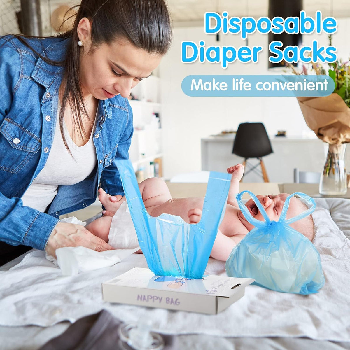 1600 Count Baby Disposable Diaper Bags Scented Diaper Sacks, Blue