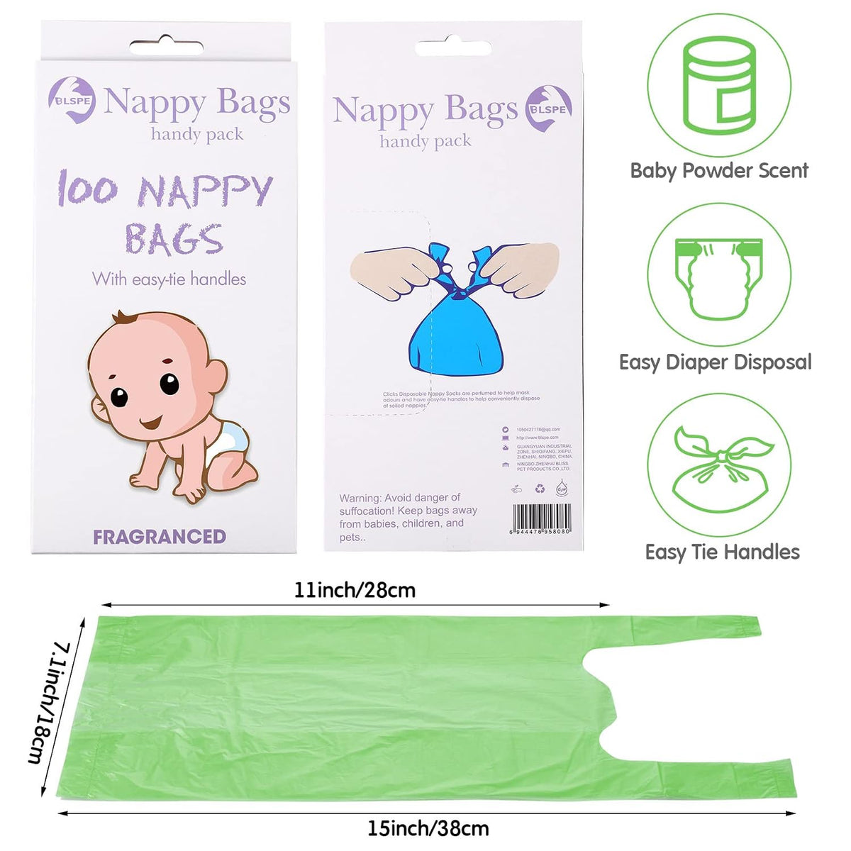 1600 Count Baby Disposable Diaper Bags Scented Diaper Sacks, Blue