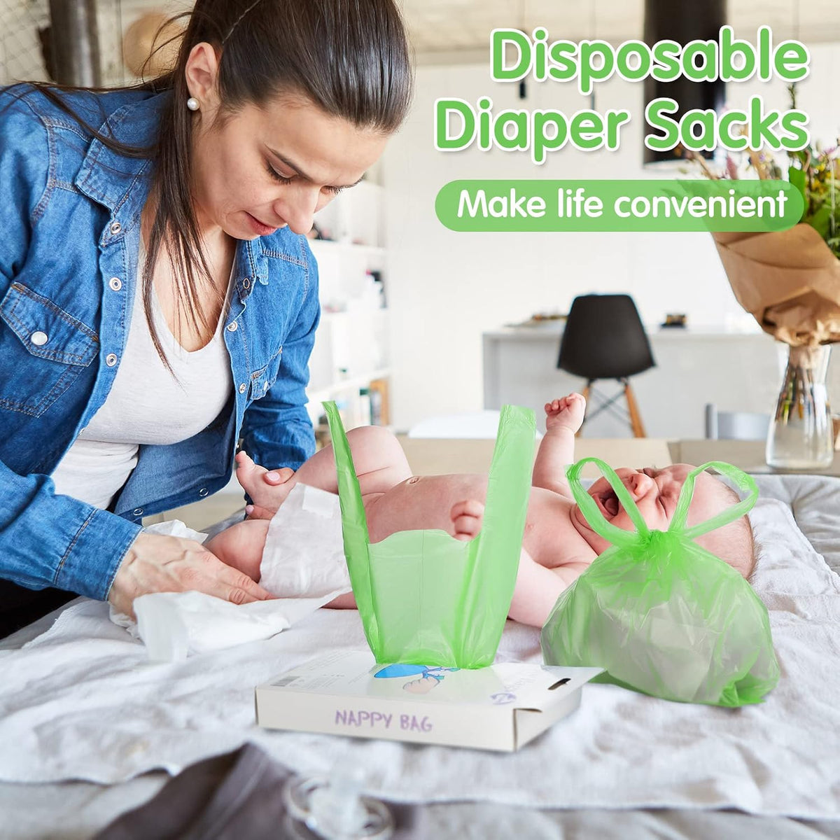 1600 Count Baby Disposable Diaper Bags Scented Diaper Sacks, Blue