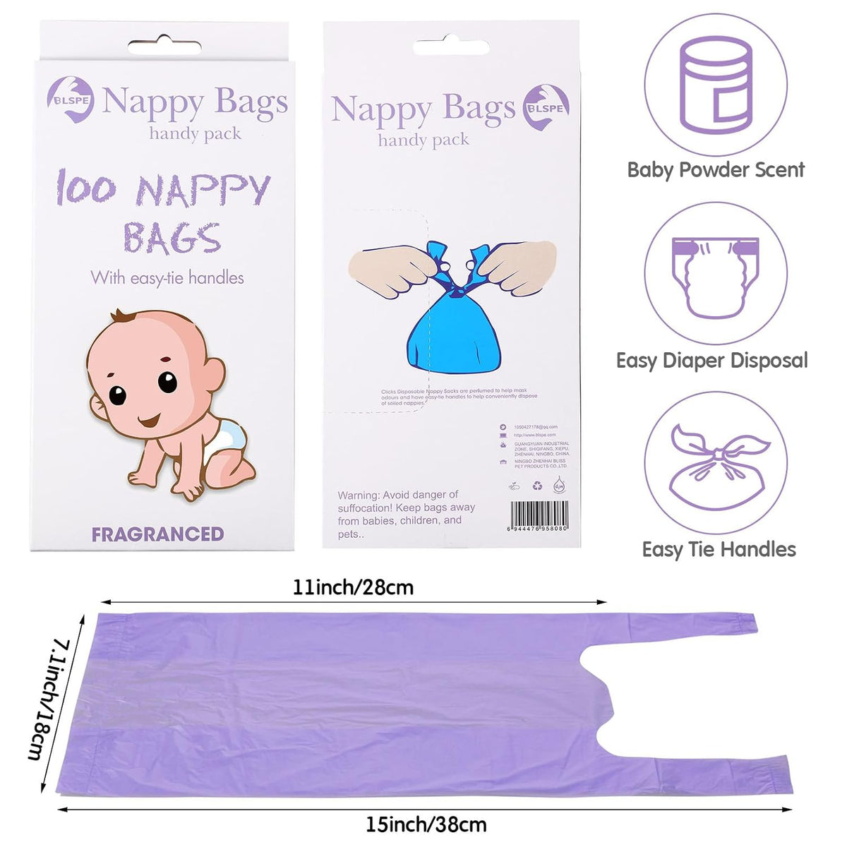 1600 Count Baby Disposable Diaper Bags Scented Diaper Sacks, Blue