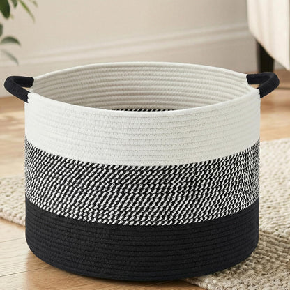 70L Large Cotton Rope Basket, Decorative Woven Blanket Storage for Living Room, Boho Toy Storage & Toy Box for Kids, Versatile Laundry Basket & Nursery Hamper for Blankets(Black)