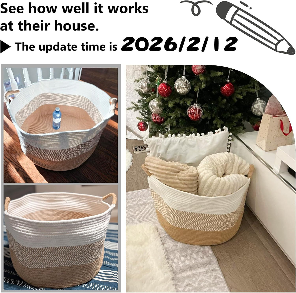 70L Large Cotton Rope Basket, Decorative Woven Blanket Storage for Living Room, Boho Toy Storage & Toy Box for Kids, Versatile Laundry Basket & Nursery Hamper for Blankets(Black)