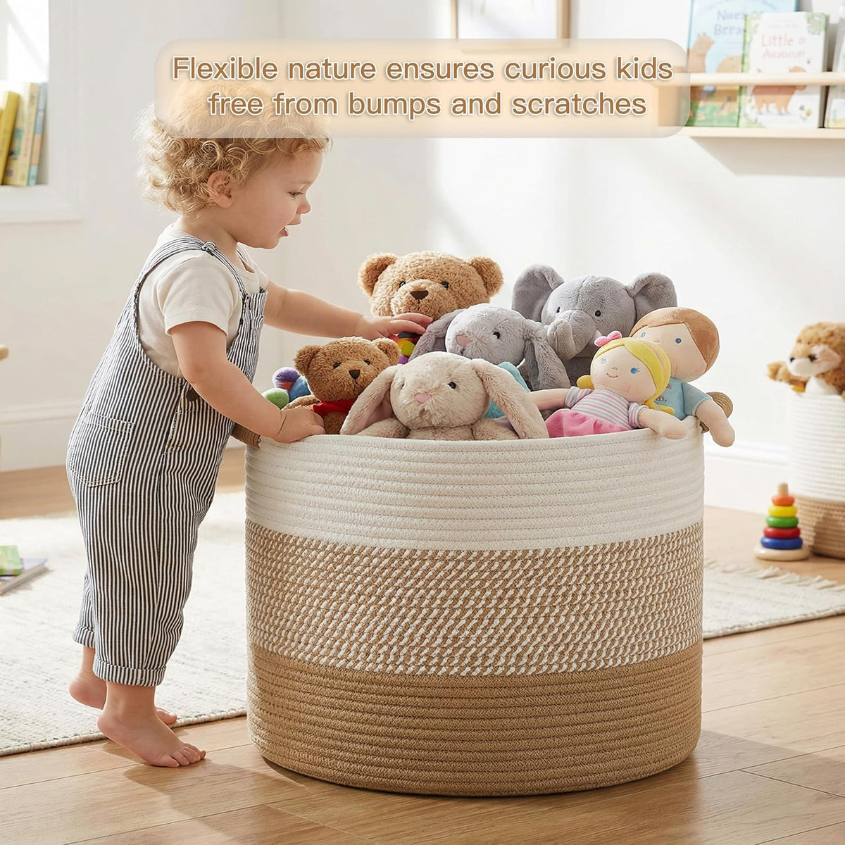70L Large Cotton Rope Basket, Decorative Woven Blanket Storage for Living Room, Boho Toy Storage & Toy Box for Kids, Versatile Laundry Basket & Nursery Hamper for Blankets(Black)