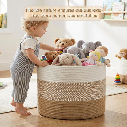 70L Large Cotton Rope Basket, Decorative Woven Blanket Storage for Living Room, Boho Toy Storage & Toy Box for Kids, Versatile Laundry Basket & Nursery Hamper for Blankets(Black)