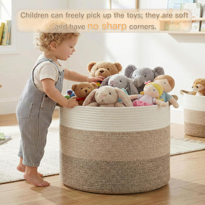 70L Large Cotton Rope Basket, Decorative Woven Blanket Storage for Living Room, Boho Toy Storage & Toy Box for Kids, Versatile Laundry Basket & Nursery Hamper for Blankets(Black)