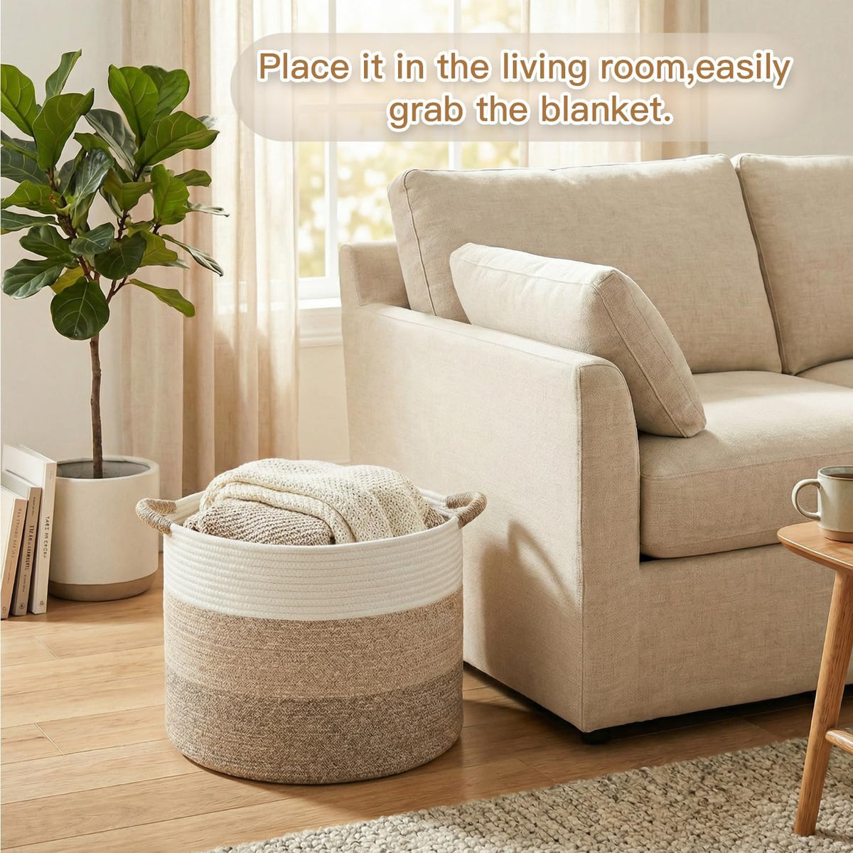 70L Large Cotton Rope Basket, Decorative Woven Blanket Storage for Living Room, Boho Toy Storage & Toy Box for Kids, Versatile Laundry Basket & Nursery Hamper for Blankets(Black)