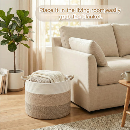 70L Large Cotton Rope Basket, Decorative Woven Blanket Storage for Living Room, Boho Toy Storage & Toy Box for Kids, Versatile Laundry Basket & Nursery Hamper for Blankets(Black)