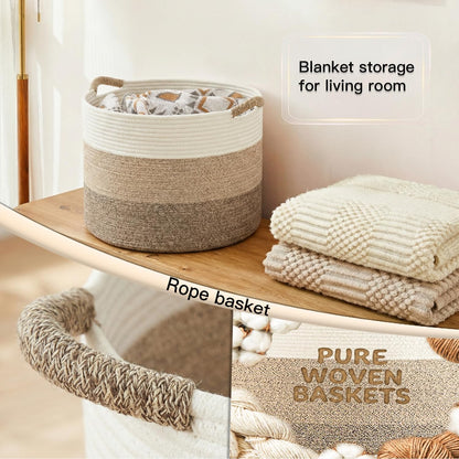 70L Large Cotton Rope Basket, Decorative Woven Blanket Storage for Living Room, Boho Toy Storage & Toy Box for Kids, Versatile Laundry Basket & Nursery Hamper for Blankets(Black)